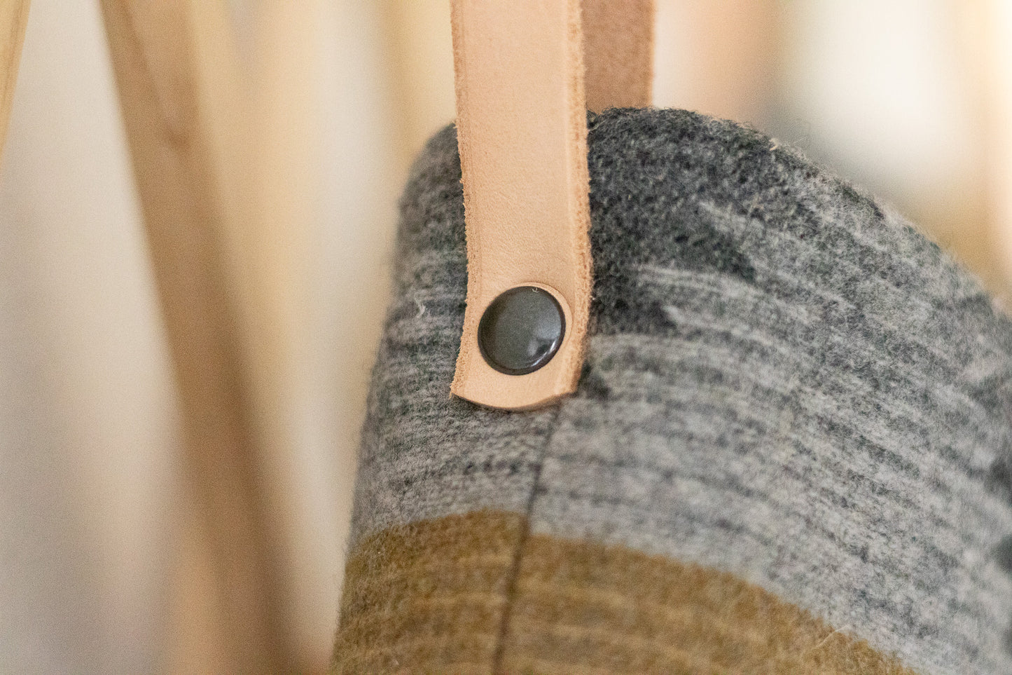 Close-up of a leather hanging loop on a Christmas Stocking