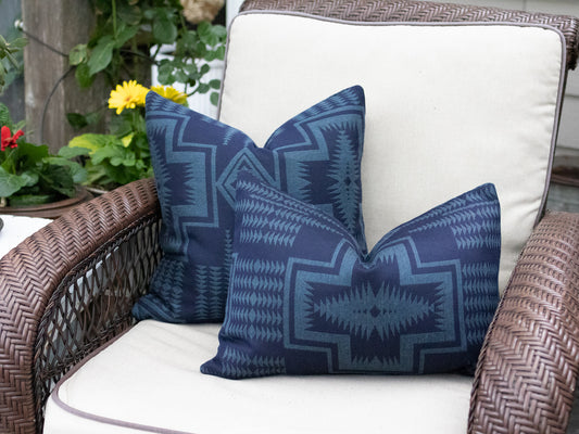 Harding Southwestern Outdoor Pillow Cover — Indigo