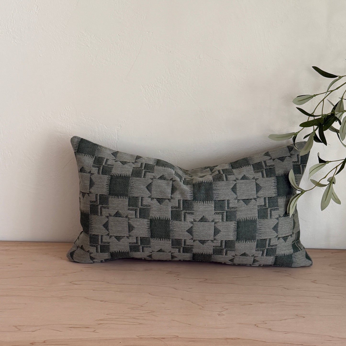 Silverlake Pine Green Gray Outdoor Pillow Cover – Textured Quilt Pattern, Made to Order