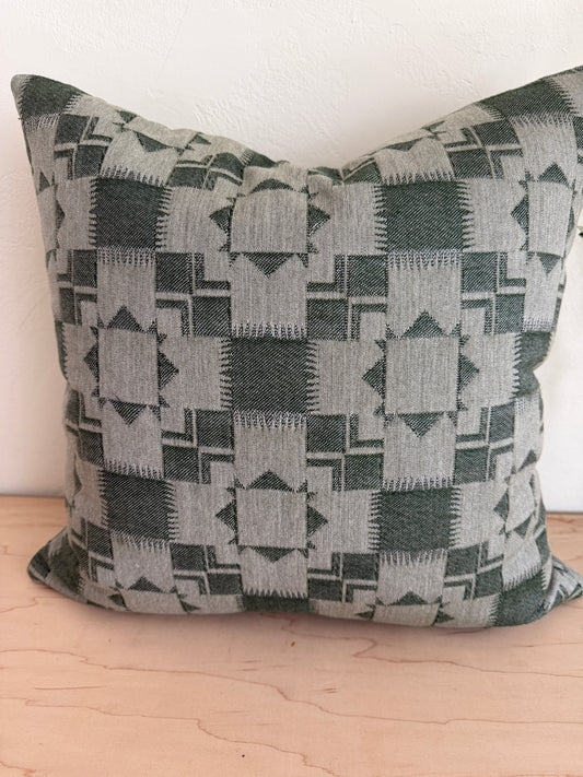 Silver Lake Pine Green Gray Outdoor Pillow Cover – Textured Quilt Pattern, Made to Order