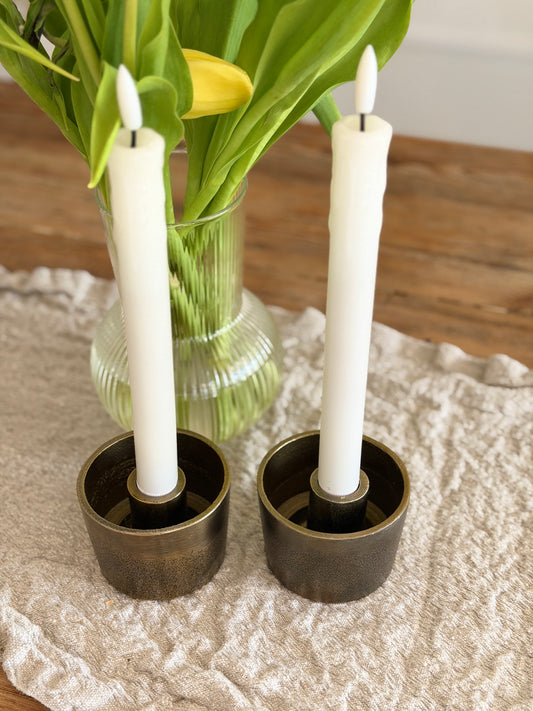 Textured Brass Taper Candle Holders – Vintage-Inspired