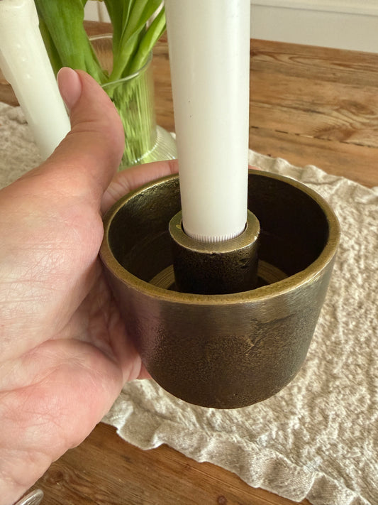 Textured Brass Taper Candle Holders – Vintage-Inspired