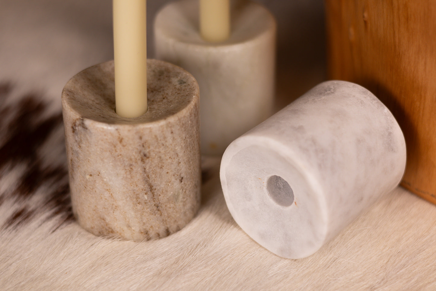 Set of Three Multi-Tone Marble Candle Holders
