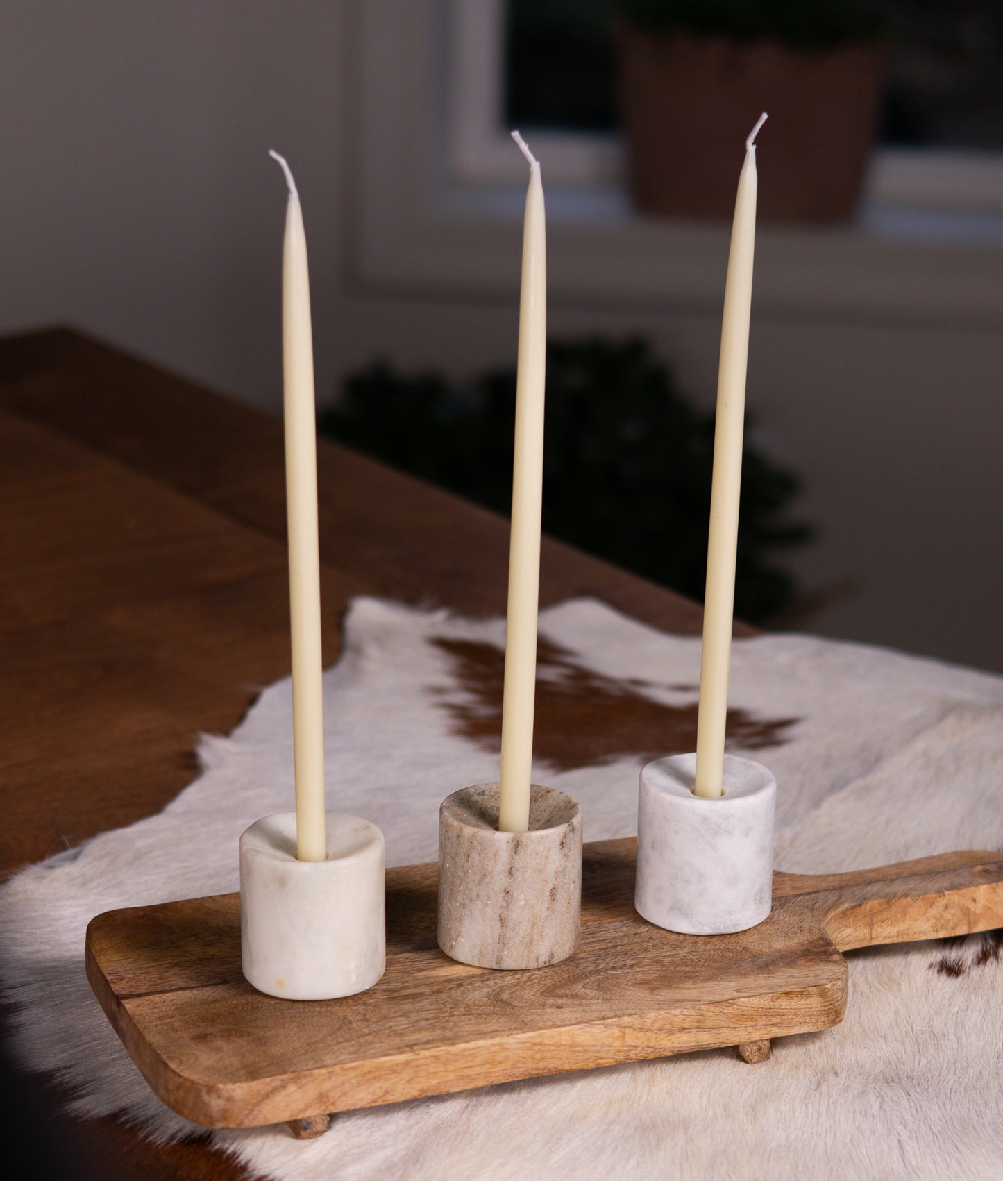 Set of Three Multi-Tone Marble Candle Holders