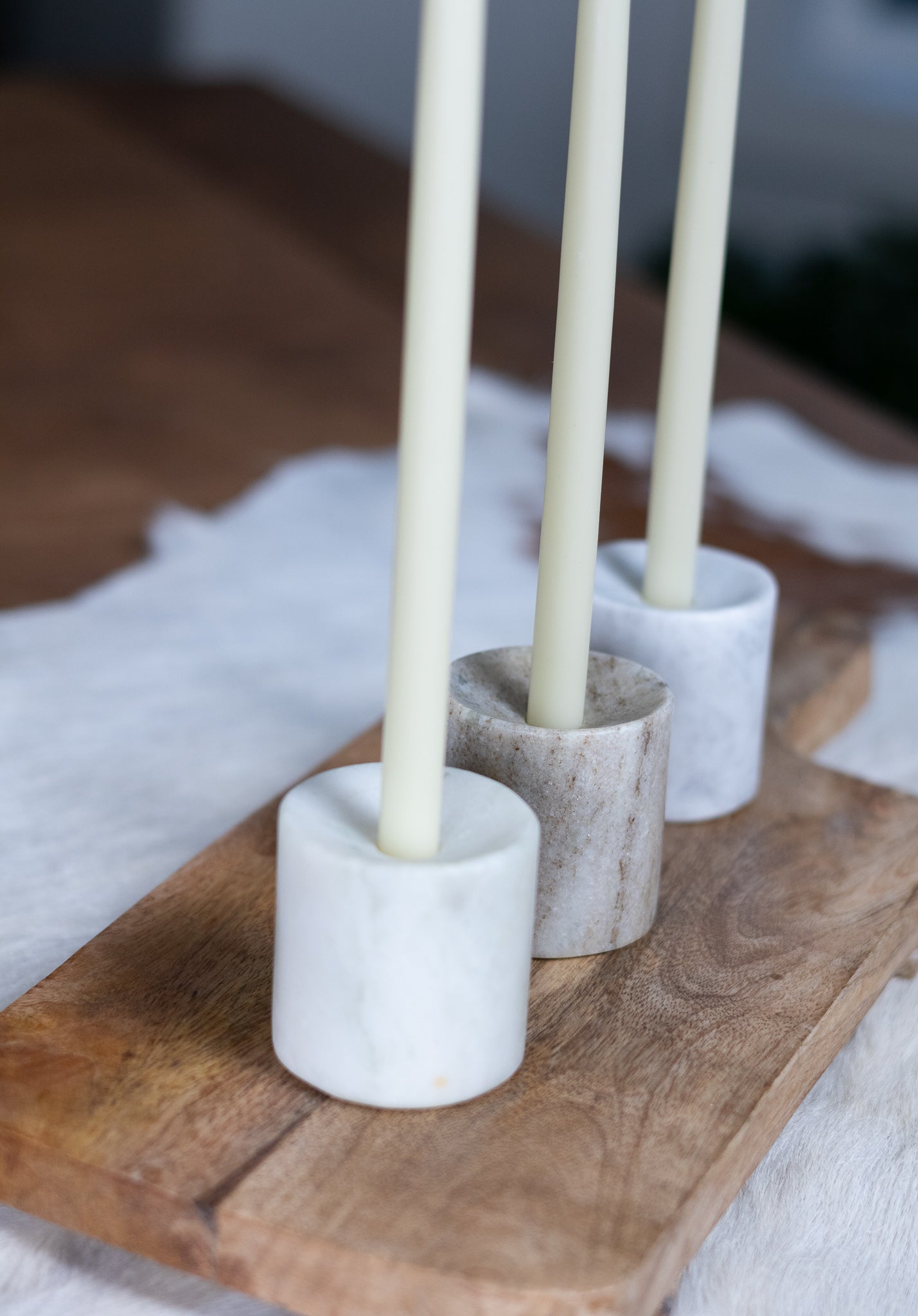 Set of Three Multi-Tone Marble Candle Holders