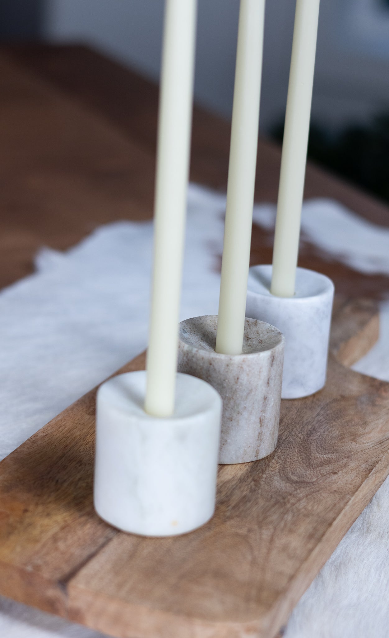 Set of Three Multi-Tone Marble Candle Holders