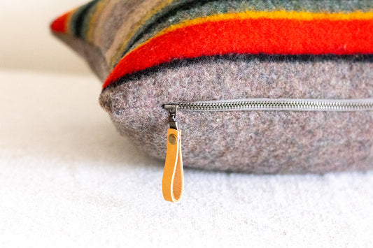 Yakima Camp Wool Pillow Cover — Mineral Umber Stripe • Rustic Cabin Pillow • Neutral Cozy Decor