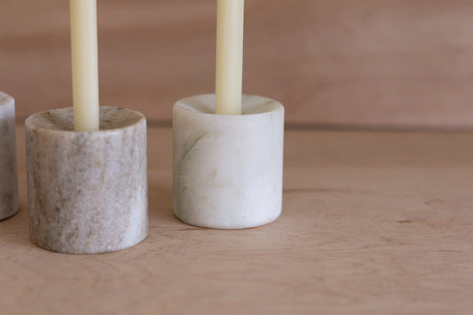 Set of Three Multi-Tone Marble Candle Holders