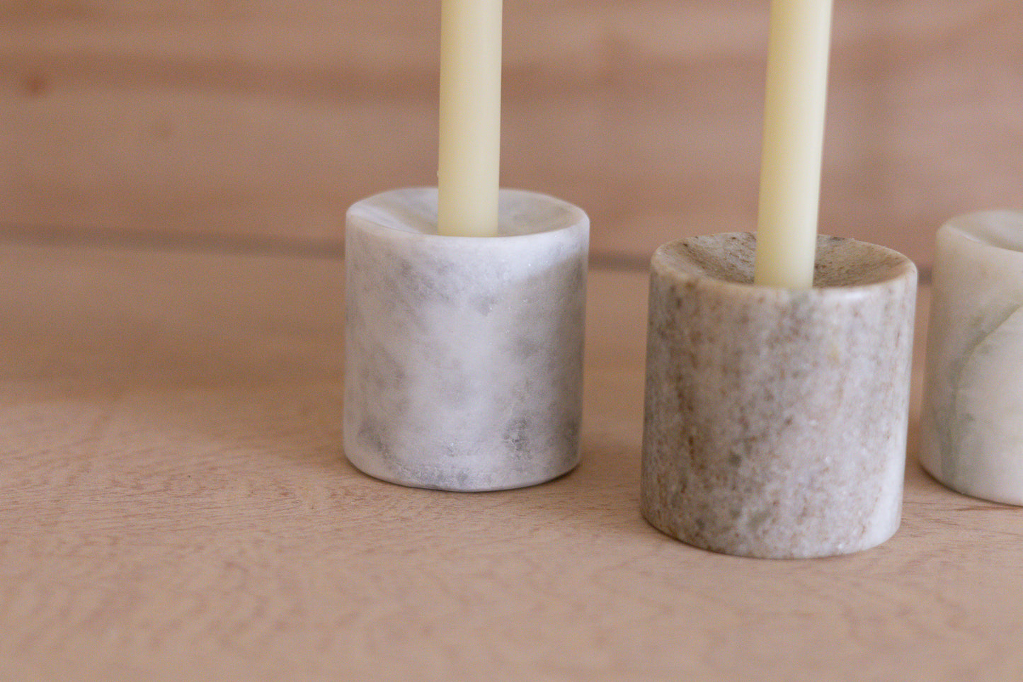 Set of Three Multi-Tone Marble Candle Holders