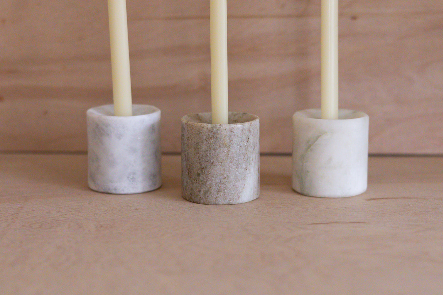 Set of Three Multi-Tone Marble Candle Holders