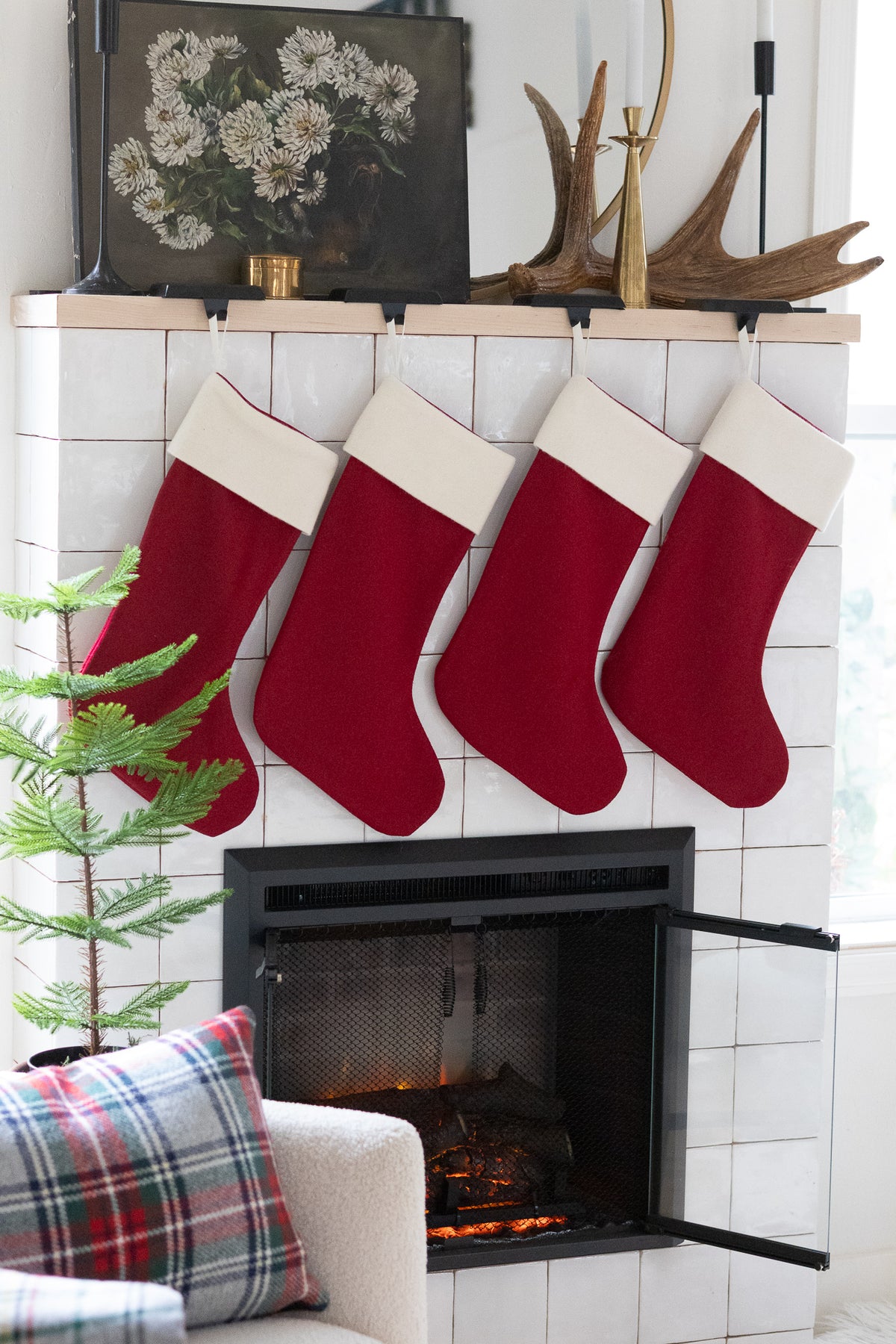 Red Wool Christmas Stocking with Cream Cuff