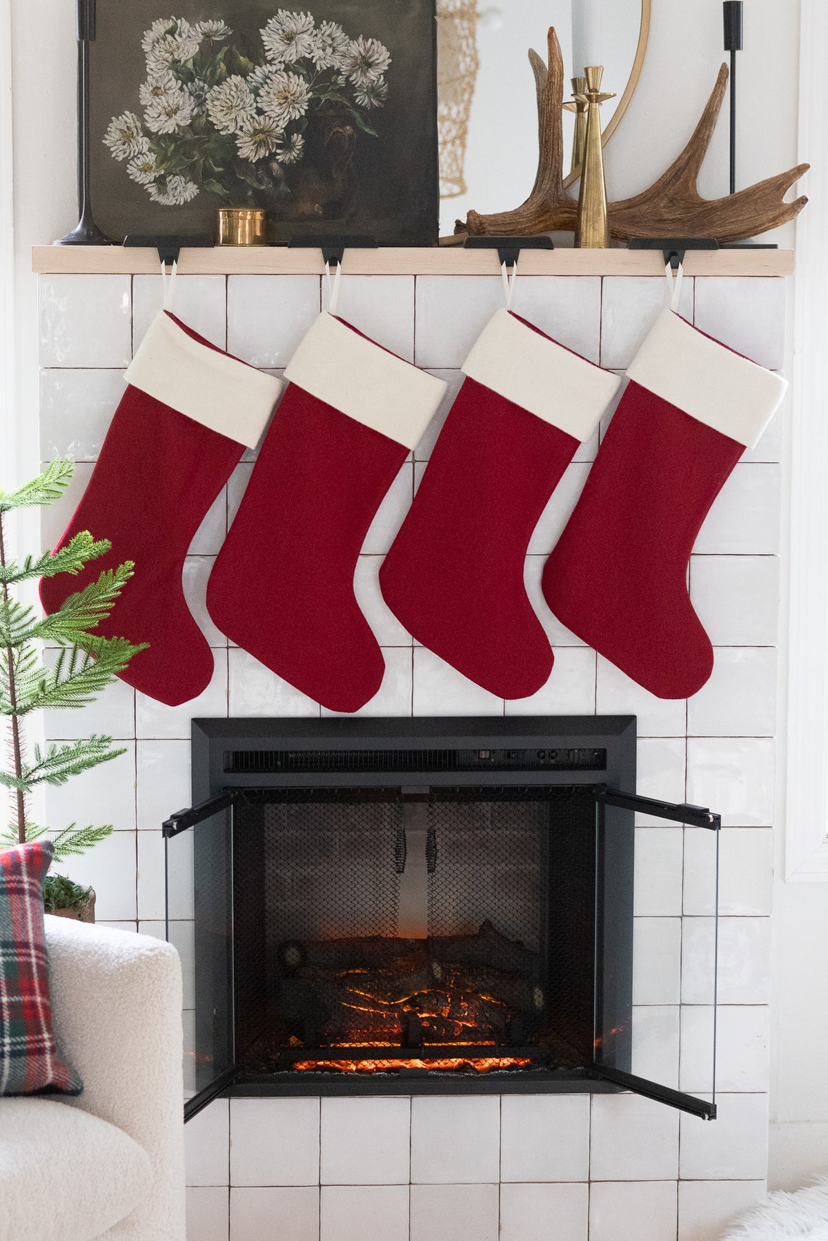Red Wool Christmas Stocking with Cream Cuff