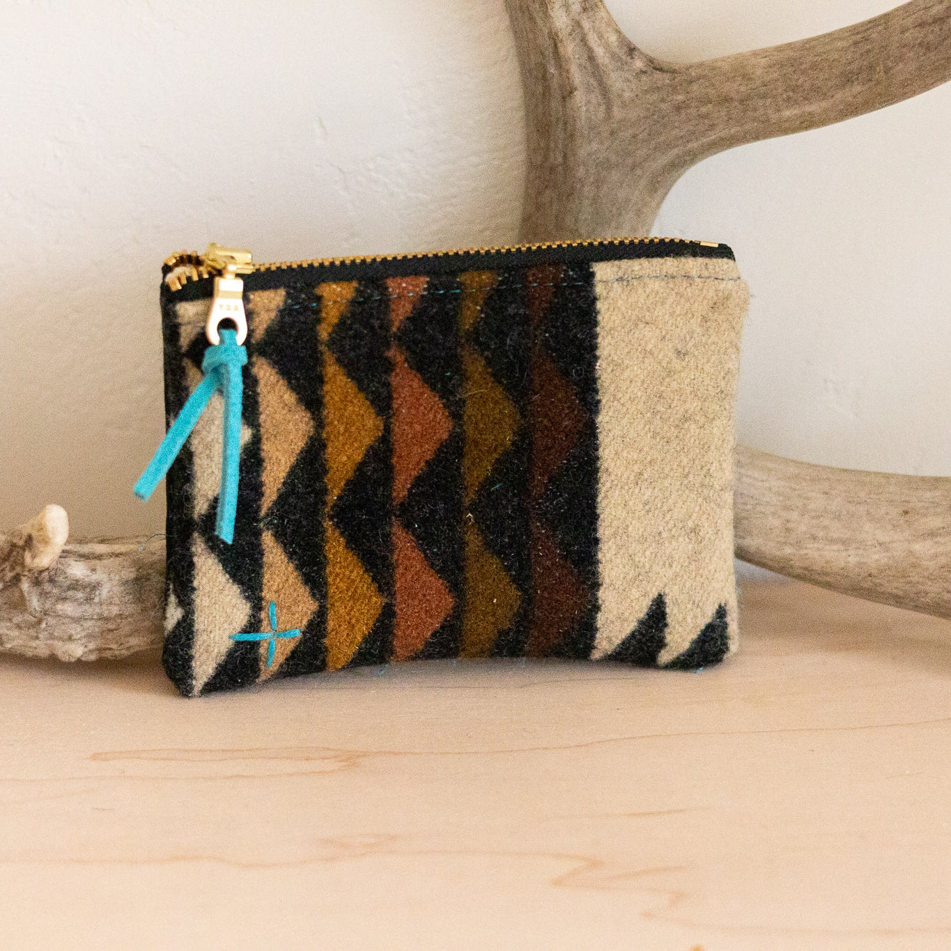 Mini Stash Pouch – Swiss Cross Embroidery | Lined Wool & Waxed Canvas
