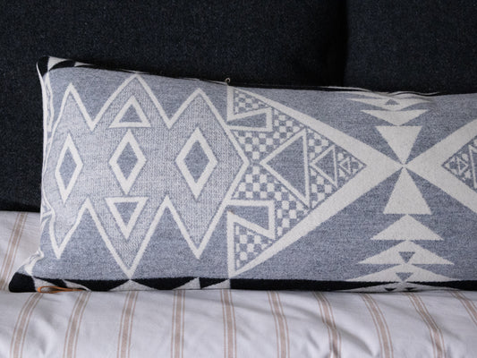 Diamond Ridge Long Lumbar Pillow Cover – Ivory & Gray Wool Jacquard, Made to Order