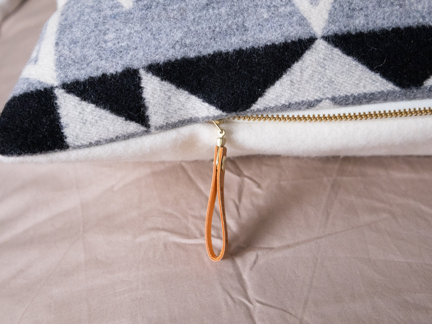 Diamond Ridge Long Lumbar Pillow Cover – Ivory & Gray Wool Jacquard, Made to Order