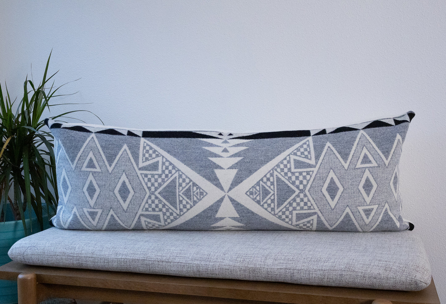 Diamond Ridge Long Lumbar Pillow Cover – Ivory & Gray Wool Jacquard, Made to Order
