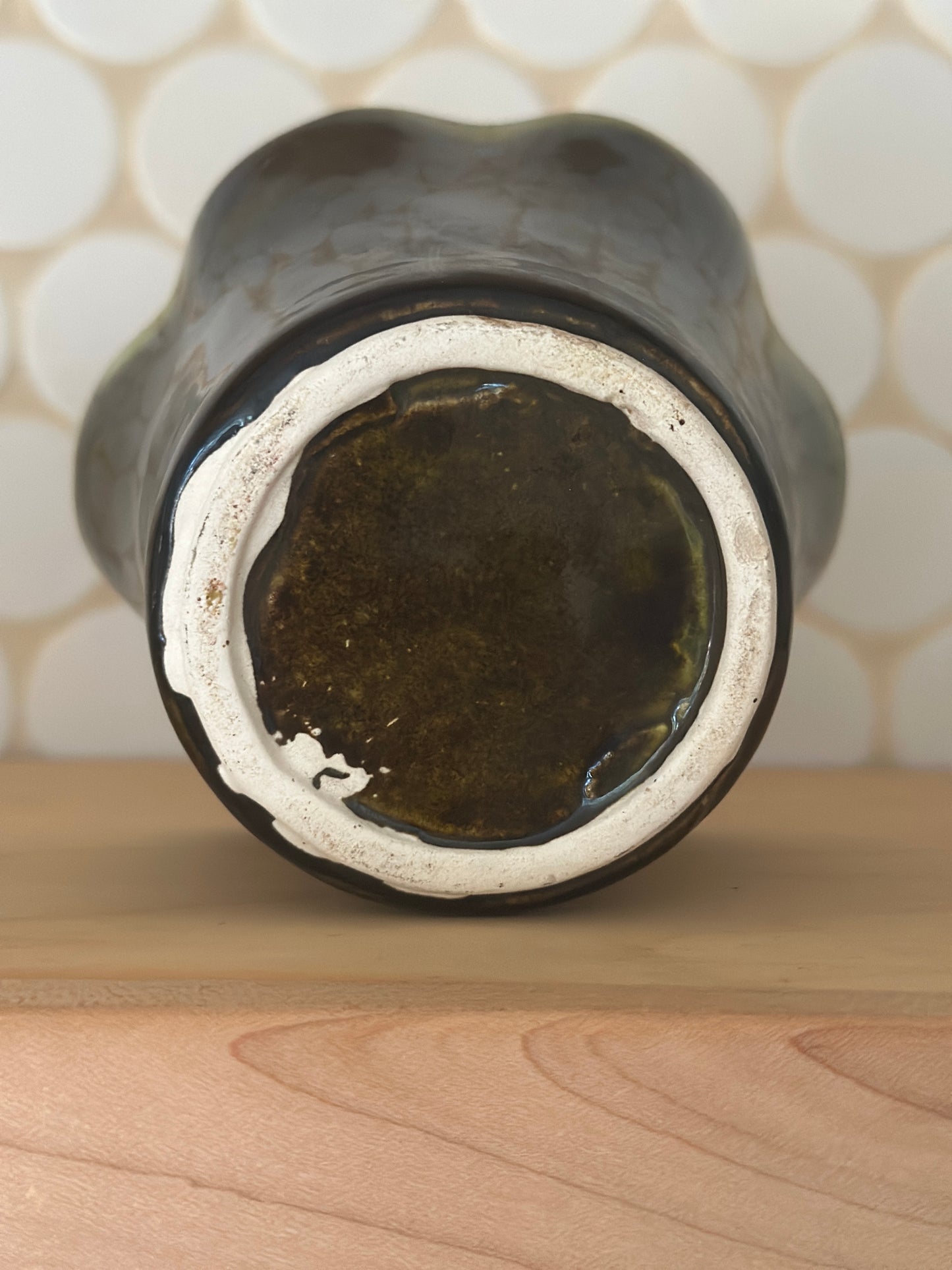 Vintage Green Scalloped Ceramic Planter