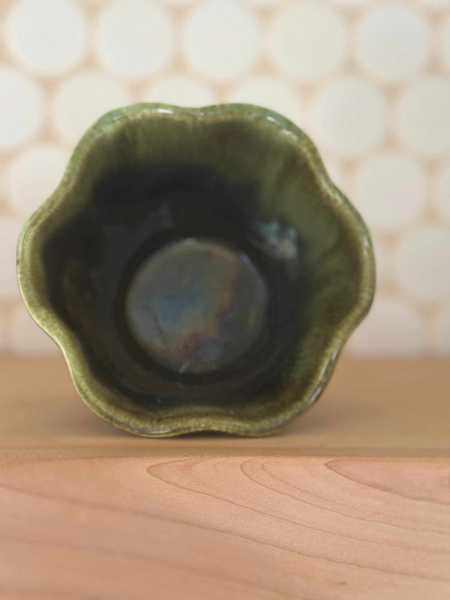 Vintage Green Scalloped Ceramic Planter
