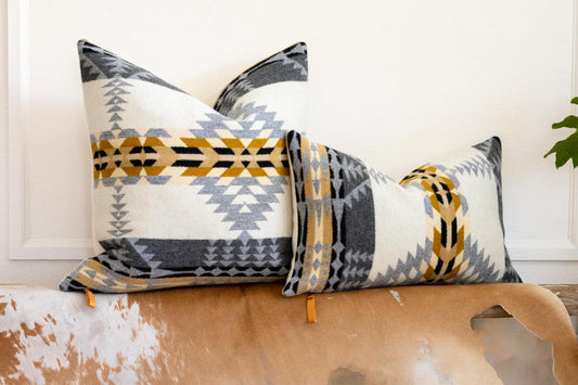 Rancho Arroyo Wool Pillow Cover – Ivory Geometric Jacquard