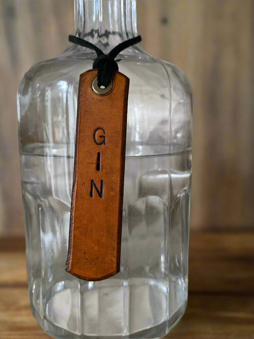 Leather Decanter Tags – Personalized | Made-to-Order Hand-Stamped