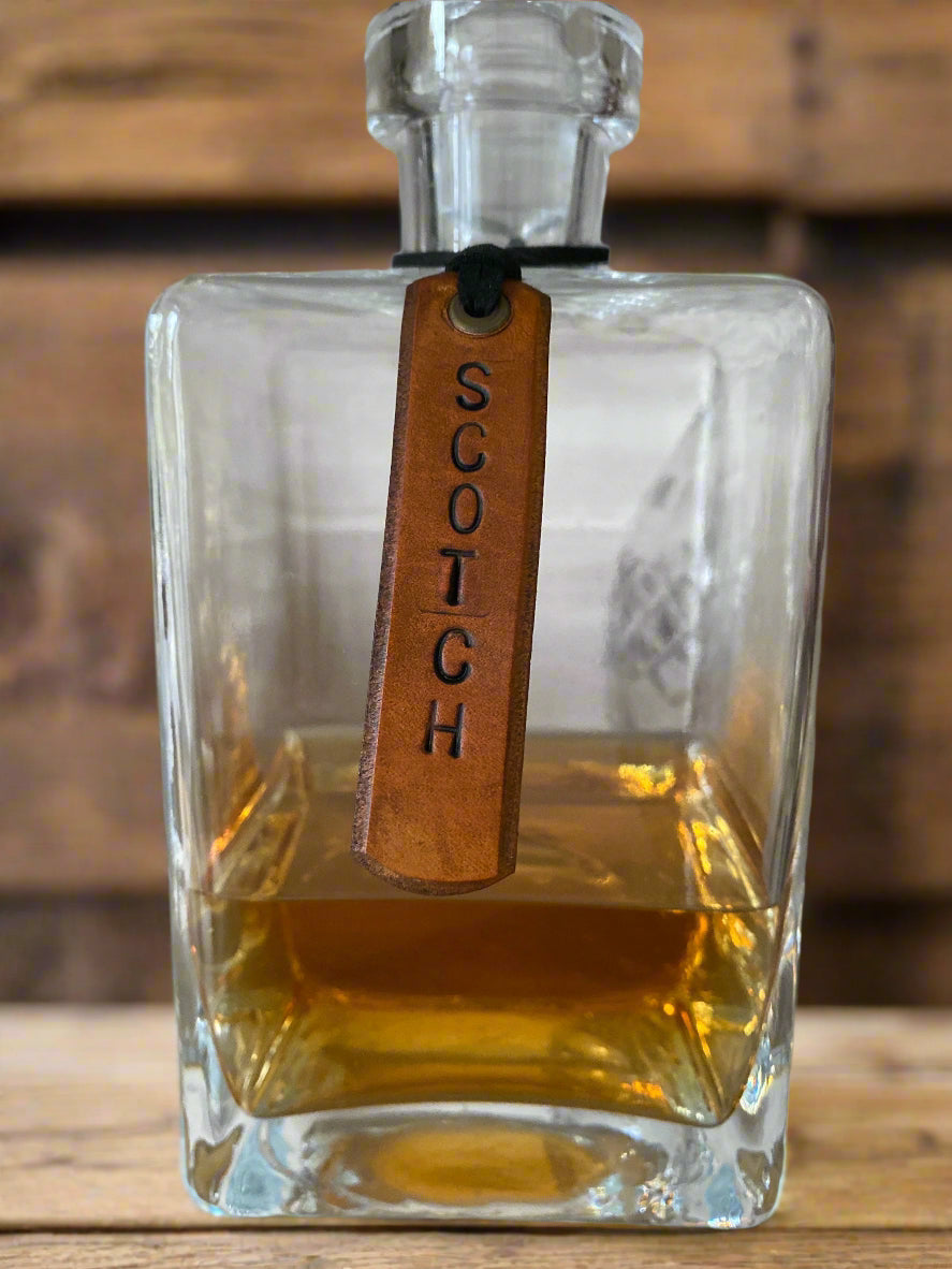 Leather Decanter Tags – Personalized | Made-to-Order Hand-Stamped