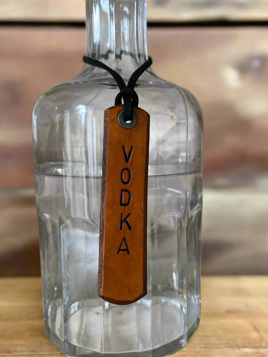 Leather Decanter Tags – Personalized | Made-to-Order Hand-Stamped