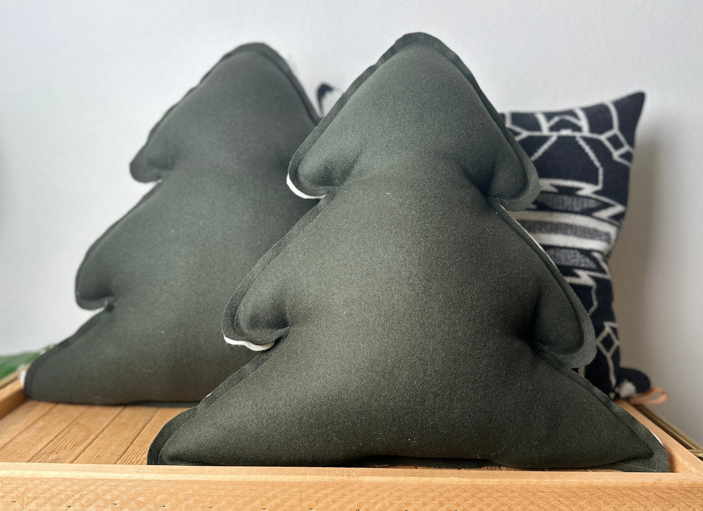 Rain Forest Green Wool Tree Pillow – Ready to Ship Rustic Accent