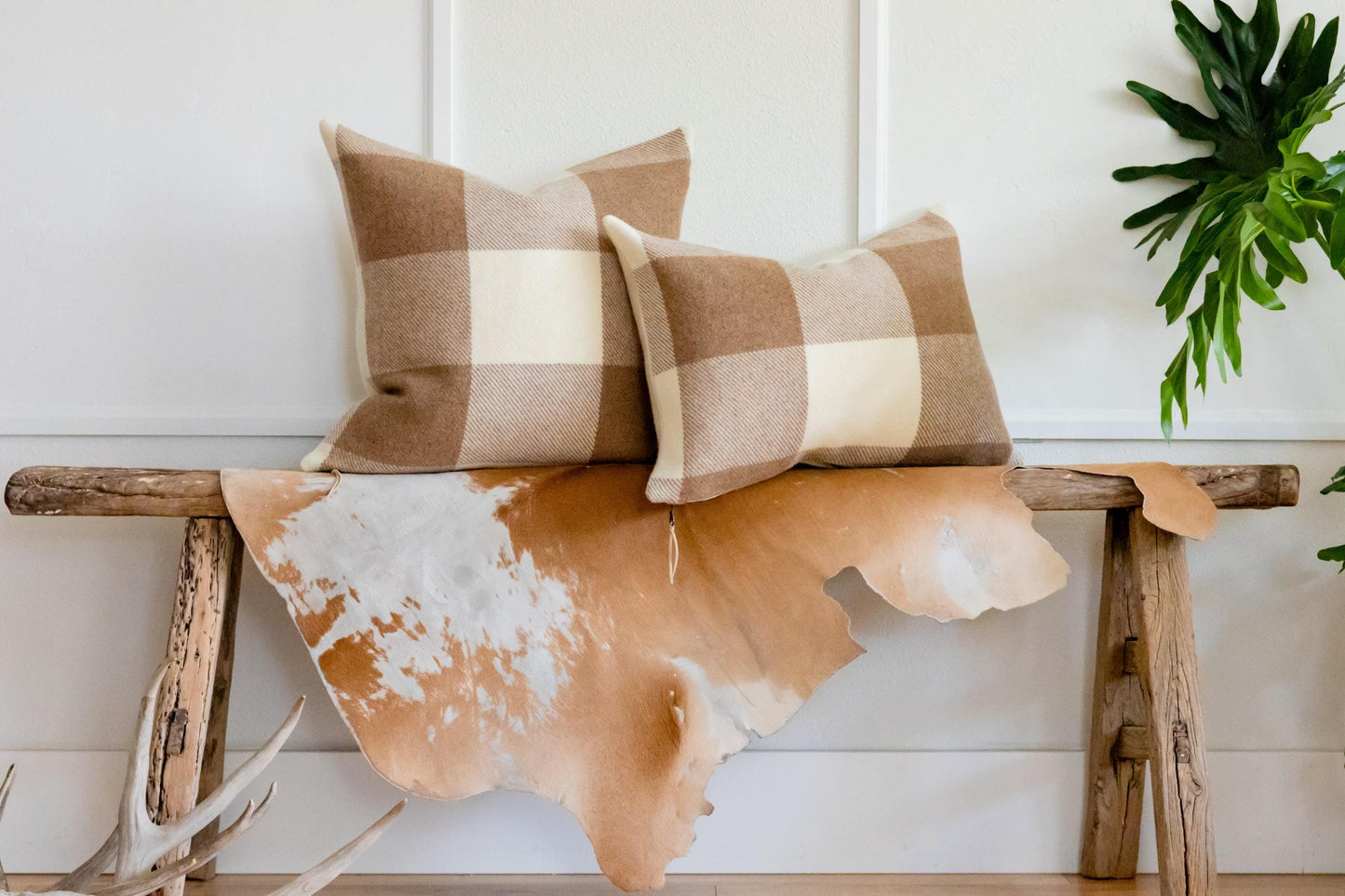 Camel & Cream Buffalo Check Wool Pillow Cover – Ready to Ship