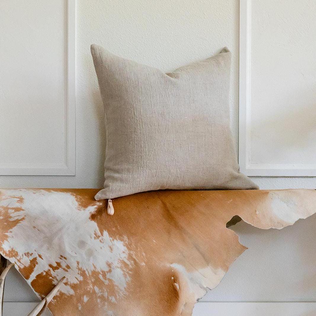 Leona Linen Pillow Cover in Greige – Sustainable Neutral Cushion, Made to Order