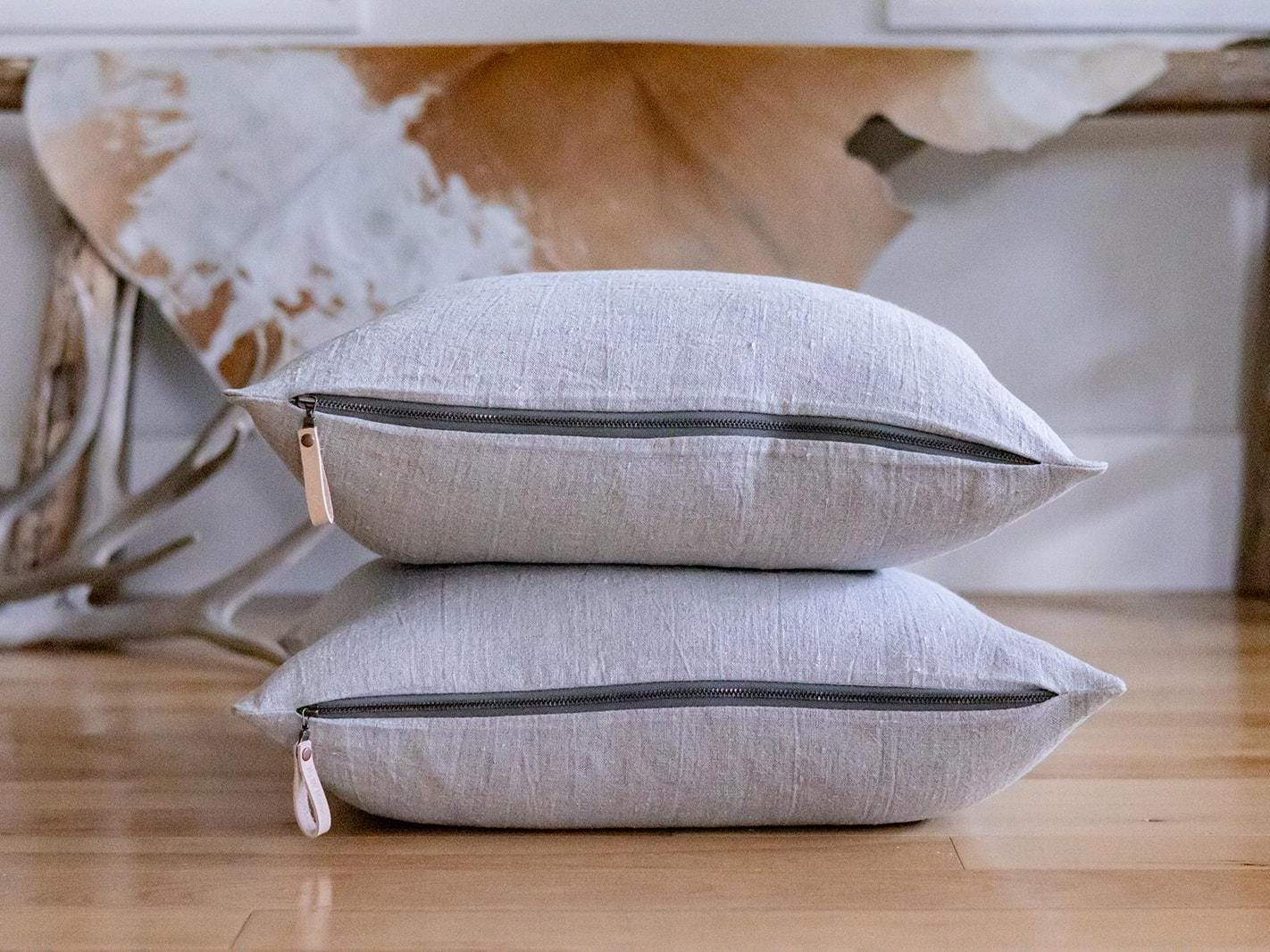 Leona Linen Pillow Cover in Greige – Sustainable Neutral Cushion, Made to Order