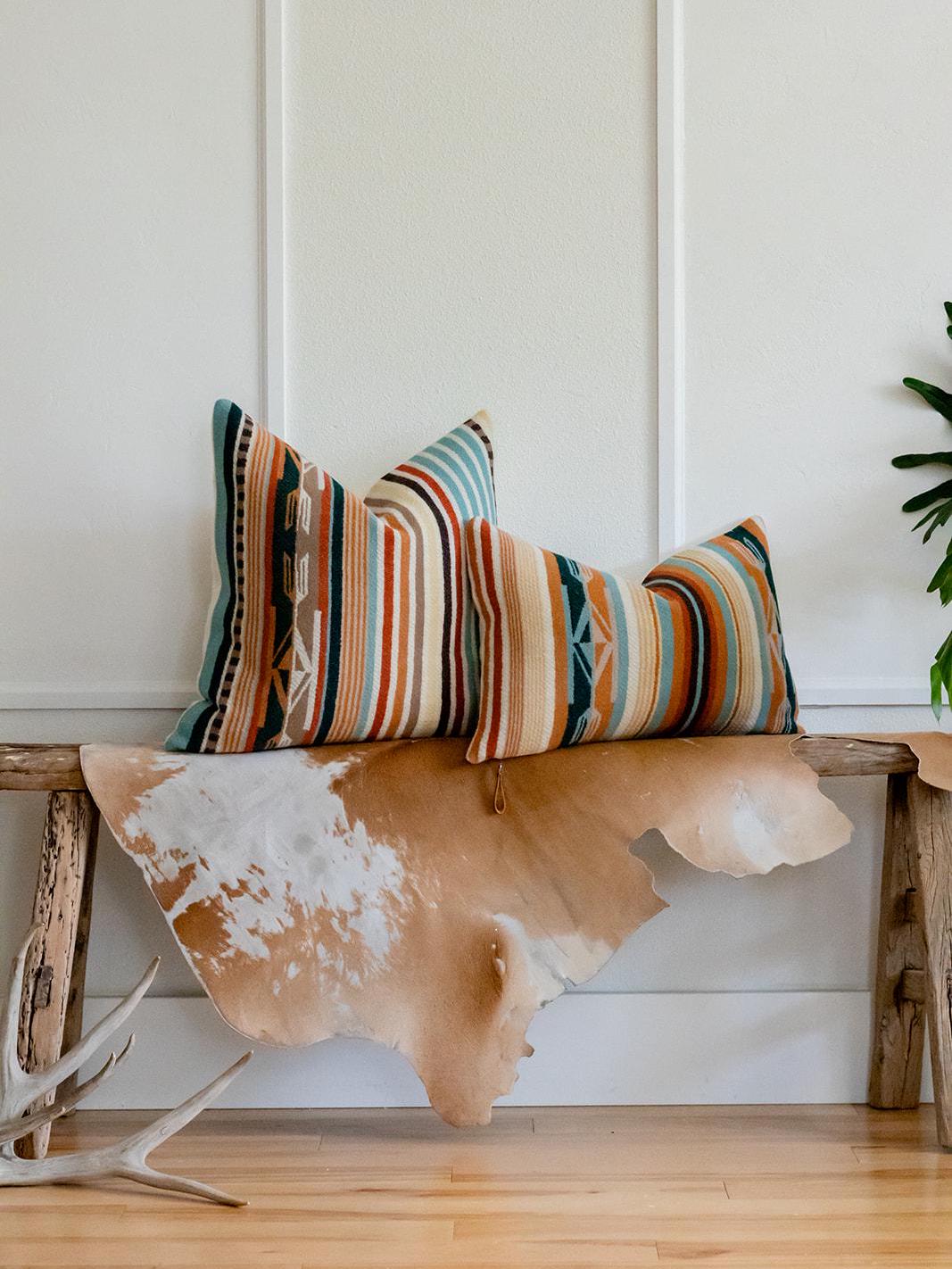 Chimayo Wool Pillow Cover – Aqua/Coral Southwestern Stripe Accent