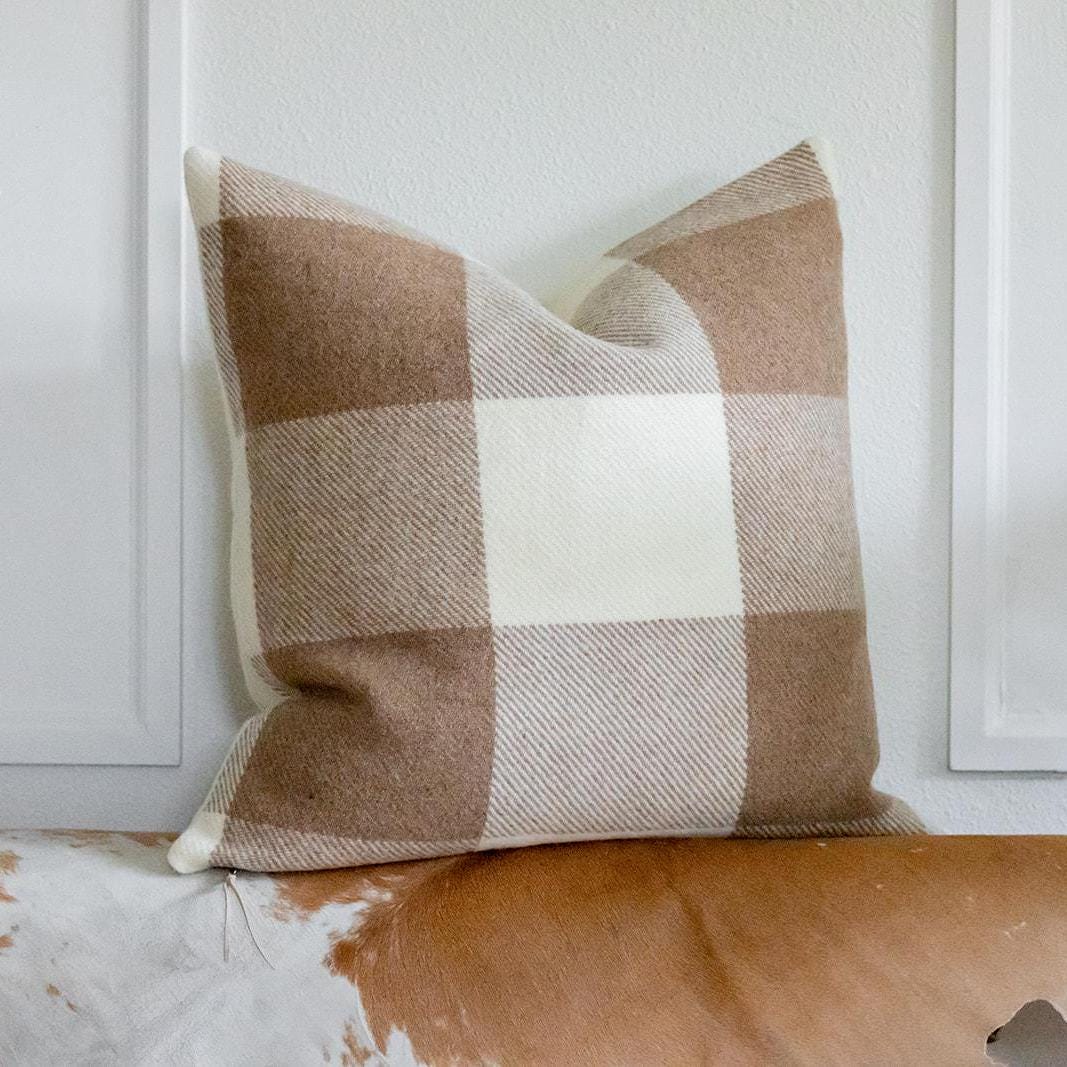 Camel & Cream Buffalo Check Wool Pillow Cover – Ready to Ship