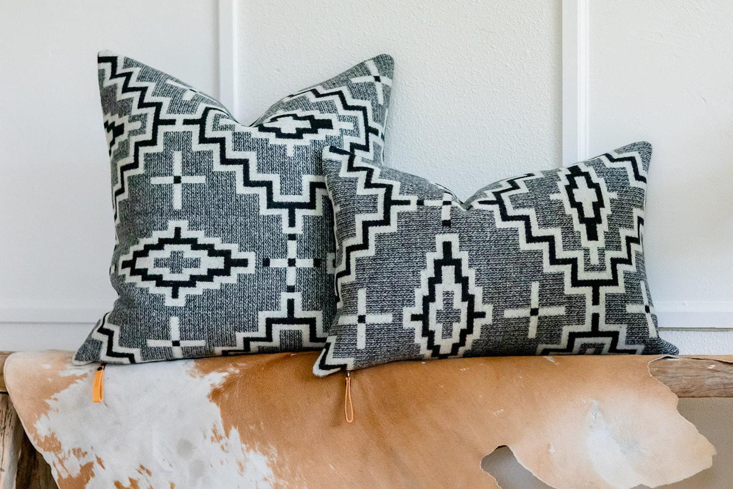 Kiva Steps Wool Pillow Cover – Black & White Southwestern Geometric Design