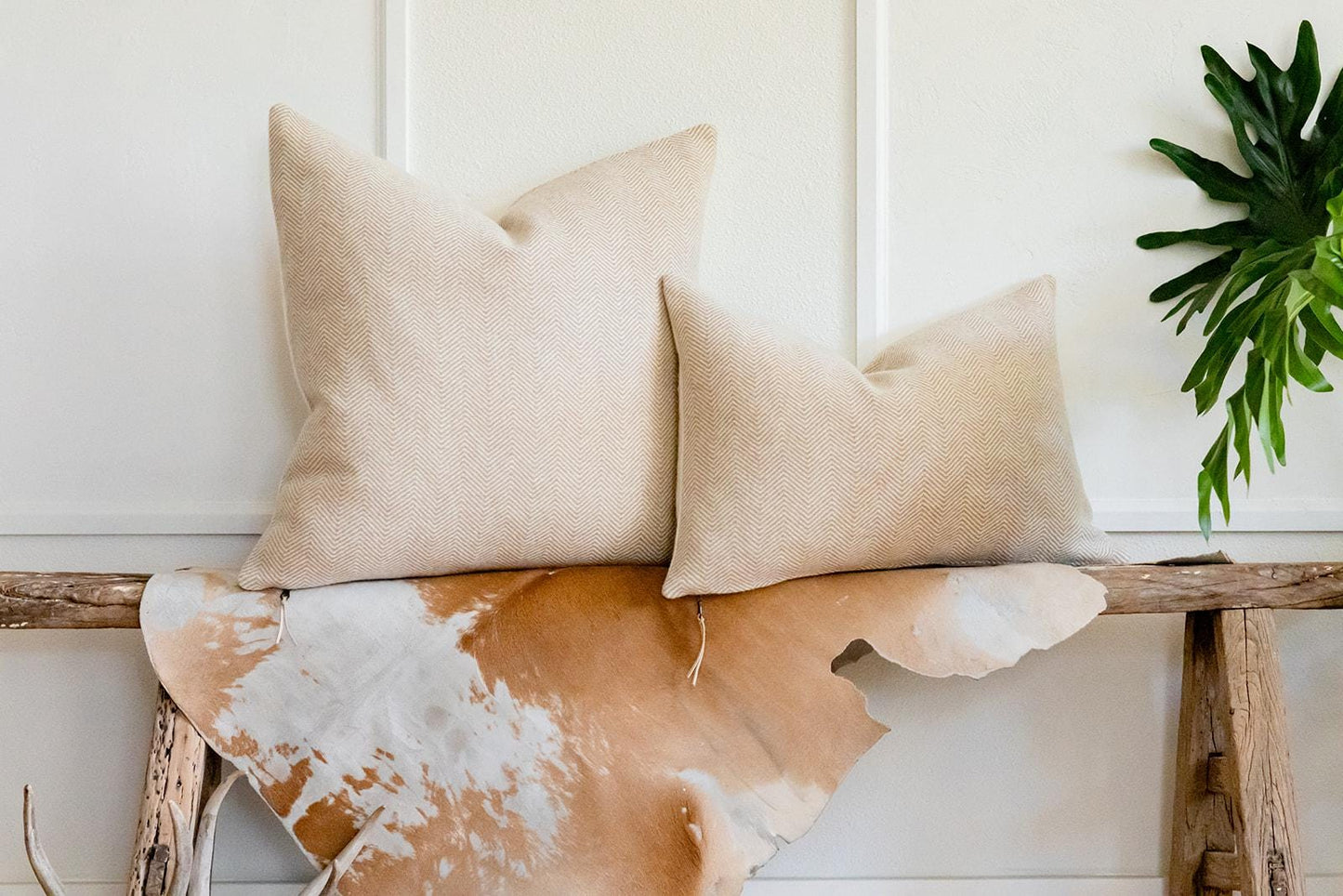 Camel & Cream Herringbone Wool Pillow Cover – Ready to Ship