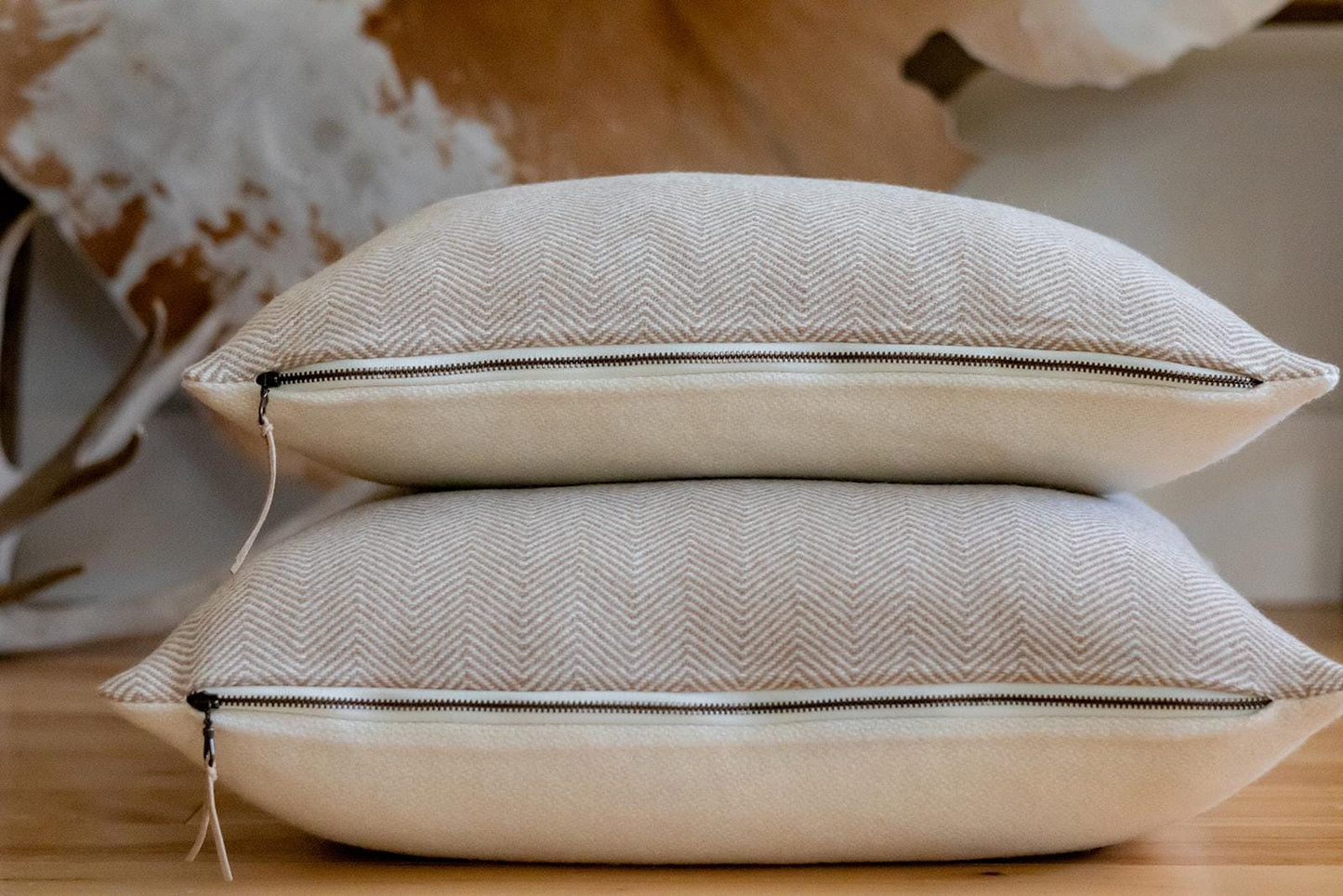 Camel & Cream Herringbone Wool Pillow Cover – Ready to Ship