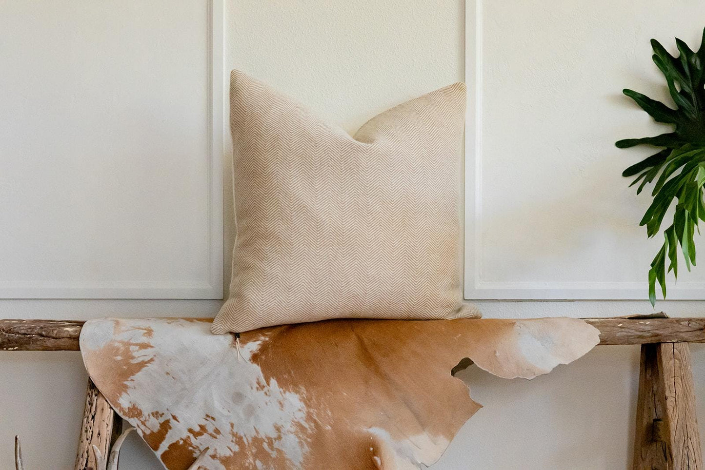 Camel & Cream Herringbone Wool Pillow Cover – Ready to Ship