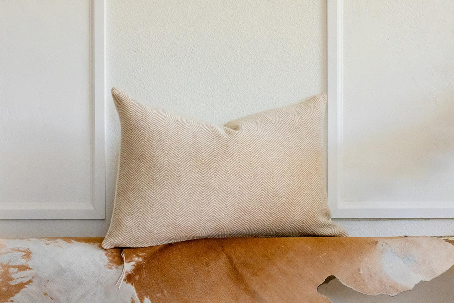 Camel & Cream Herringbone Wool Pillow Cover – Ready to Ship