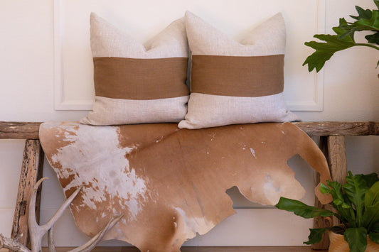 Caramel & Beige Colorblock Linen Pillow Cover – Handmade European Linen Cushion