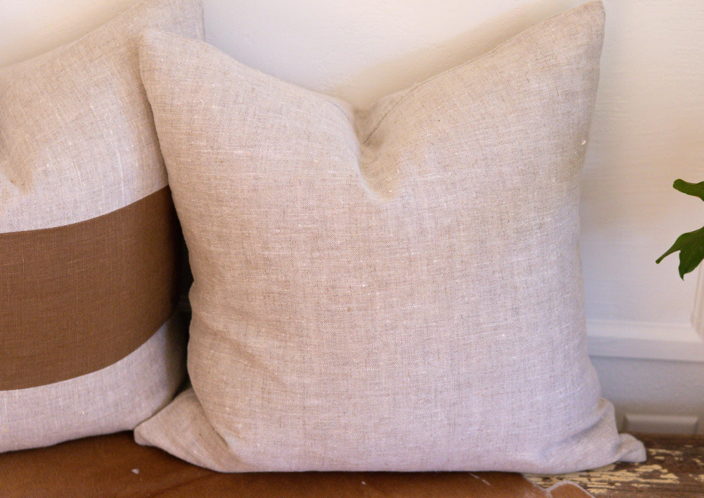 Caramel & Beige Colorblock Linen Pillow Cover – Handmade European Linen Cushion