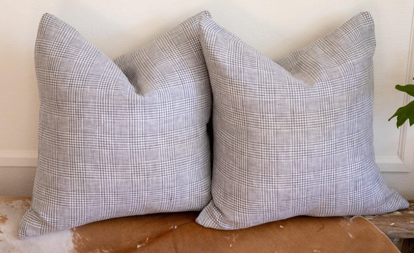 Gray & White Plaid Linen Pillow Cover – 18x18"