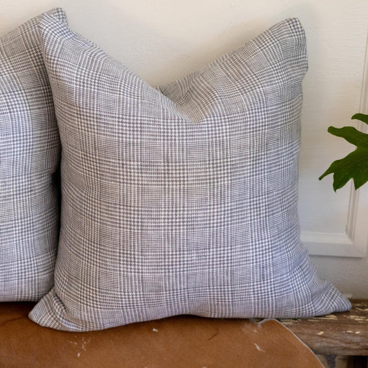Gray & White Plaid Linen Pillow Cover – 18x18"