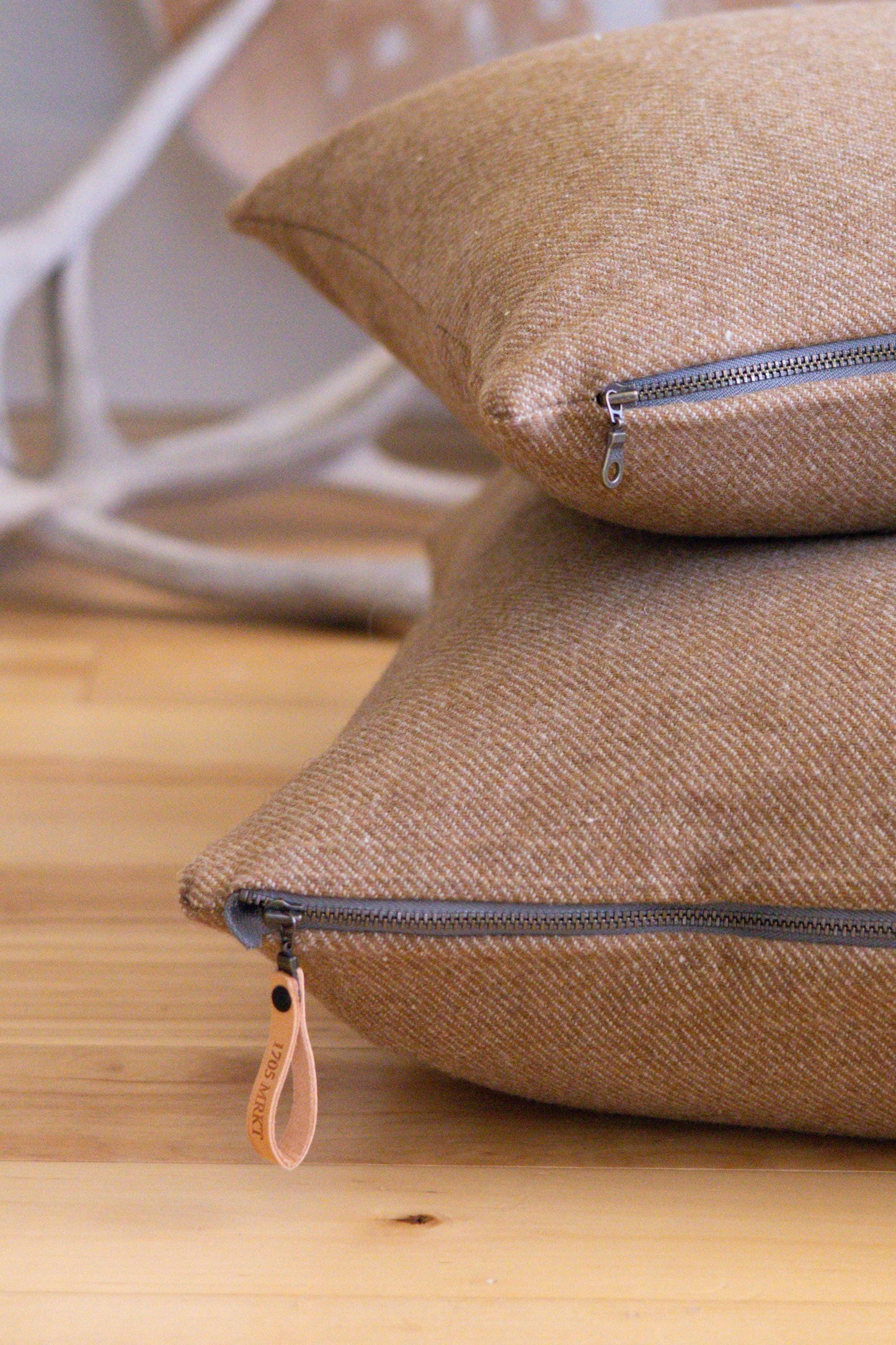Tan Twill Wool Pillow Cover – Gold Tweed Lodge Accent
