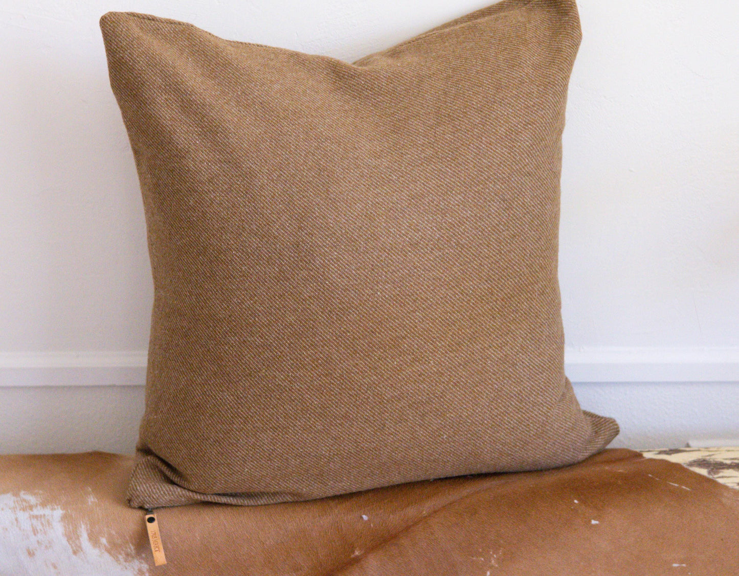 Tan Twill Wool Pillow Cover – Gold Tweed Lodge Accent
