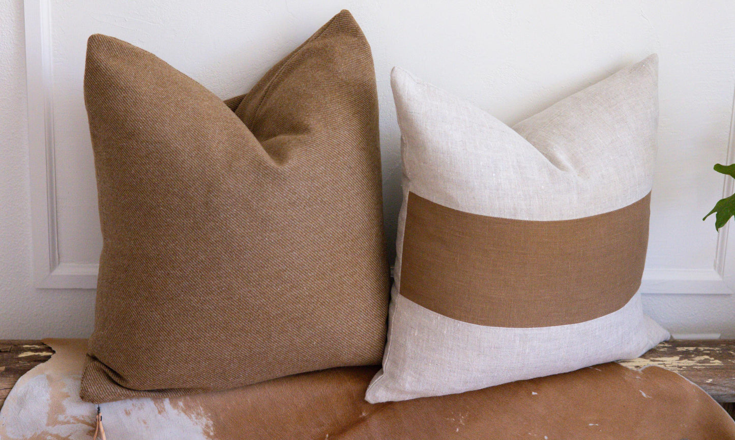 Tan Twill Wool Pillow Cover – Gold Tweed Lodge Accent