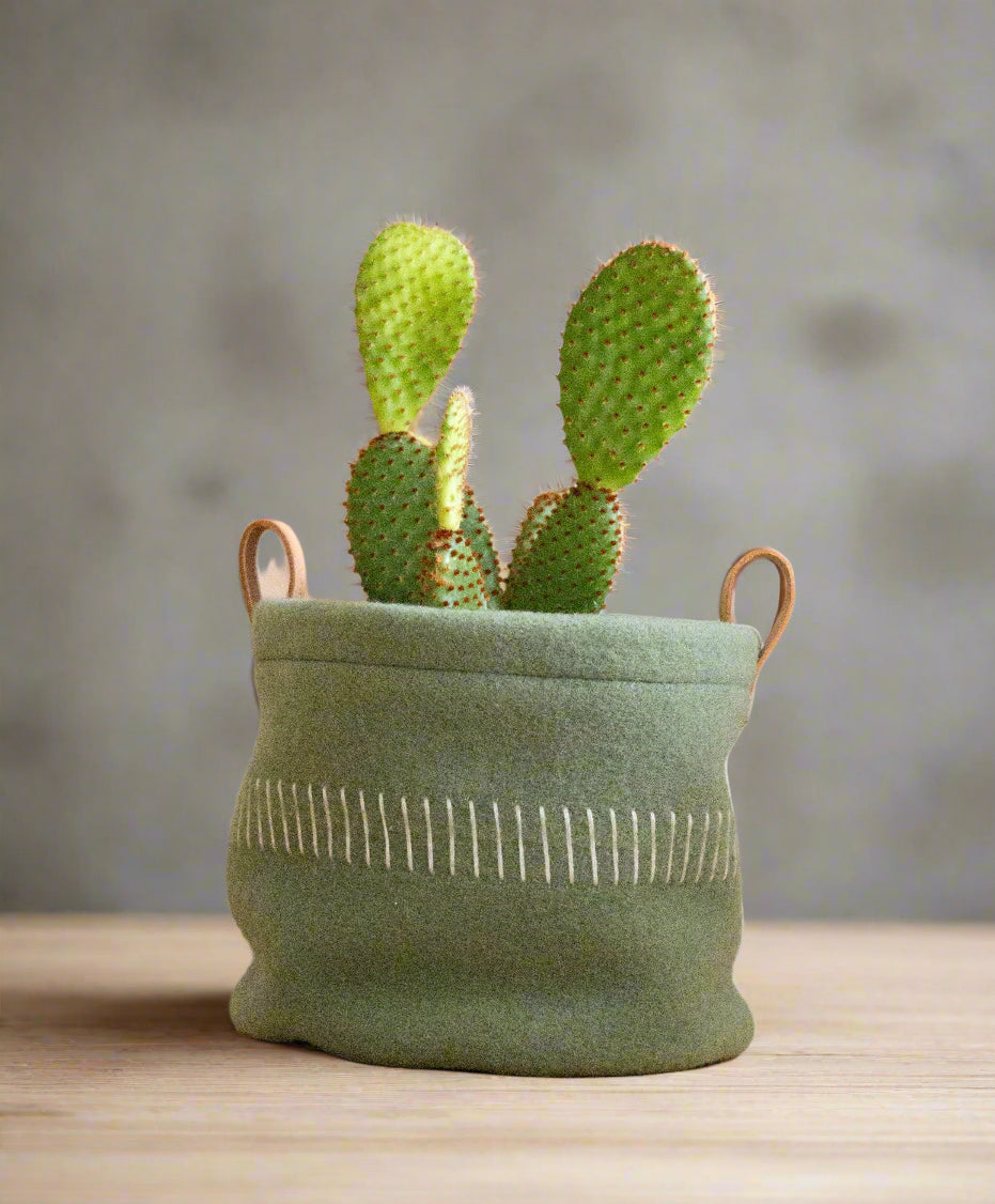 Handmade Pendleton® Wool Plant Basket with Leather Handles – Fits 6" Pot