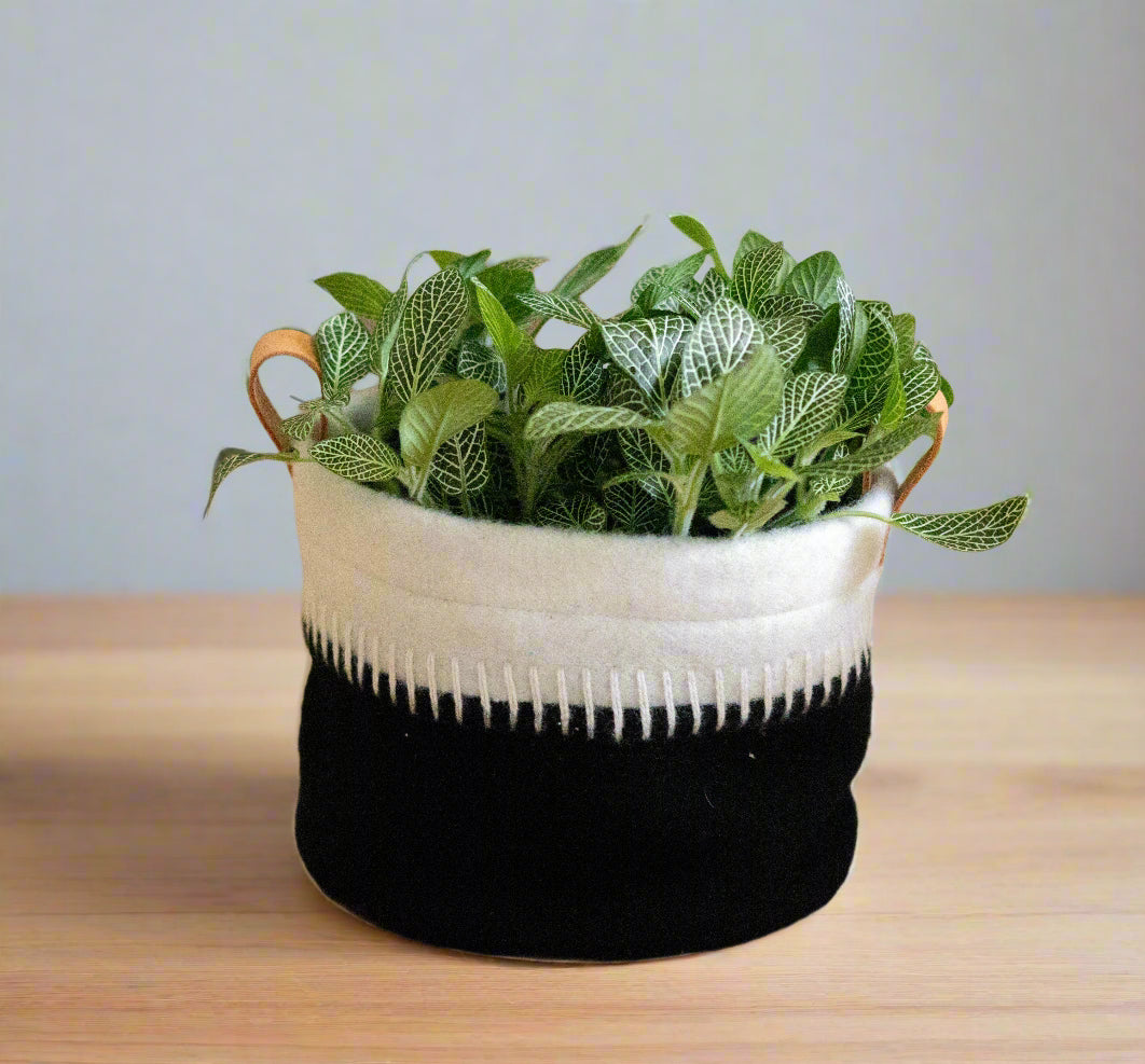 Handmade Pendleton® Wool Plant Basket with Leather Handles – Fits 6" Pot