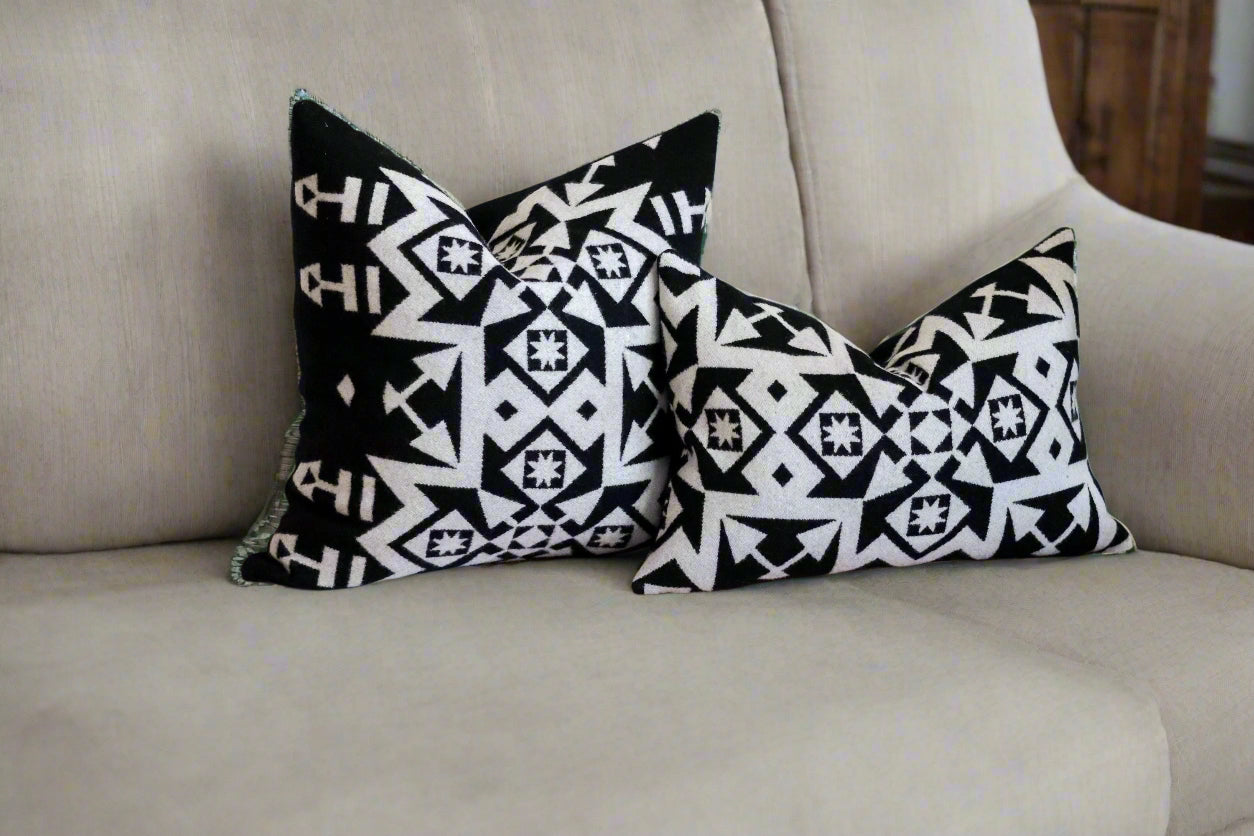 Condensed Black & White Wool Pillow Cover – Modern Geometric
