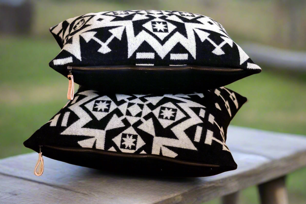 Condensed Black & White Wool Pillow Cover – Modern Geometric