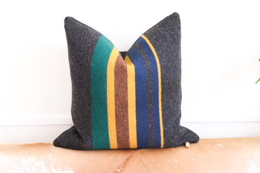 Yakima Camp Wool Pillow Cover — Oxford Stripe • Rustic Cabin Pillow • Neutral Cozy Decor
