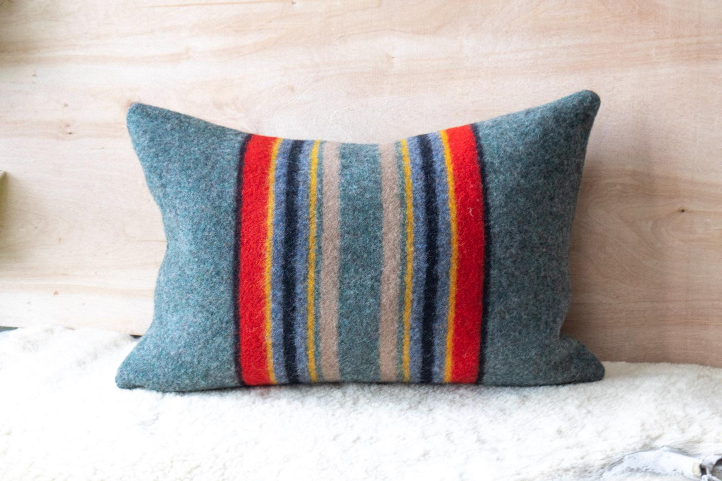 Yakima Camp Wool Blanket Pillow Cover — Green Heather Stripe • Rustic Cabin Pillow • Neutral Cozy Decor